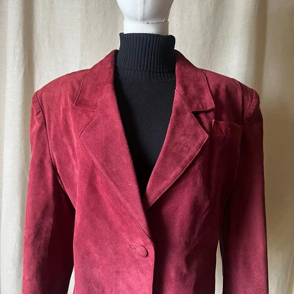 Vintage Avanti Burgundy Pig‎ Suede Cropped Blazer Jacket Yugoslavia 90s Size 10